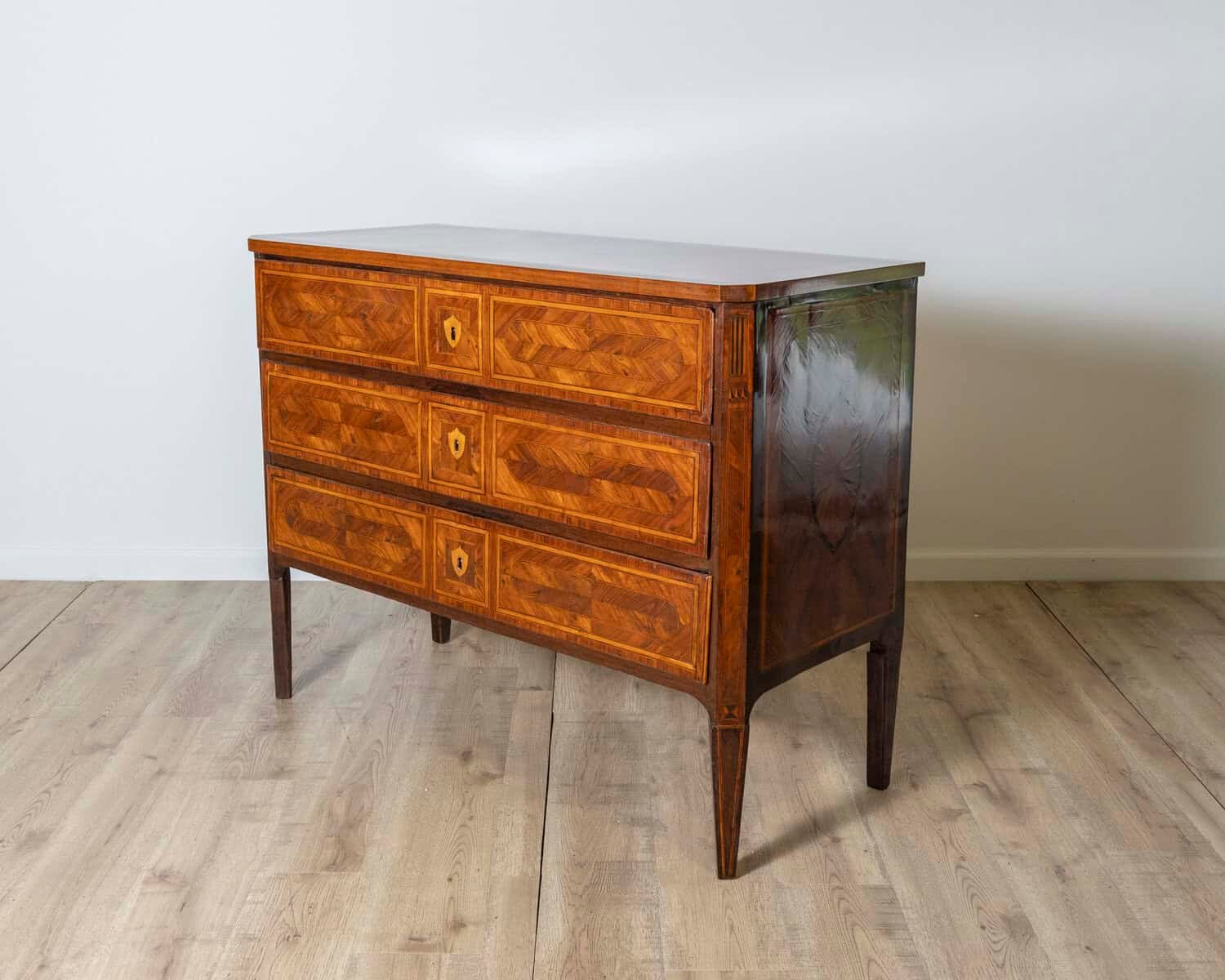 18th Century Italian Inlaid Walnut Commode with Geometric Marquetry - JAA