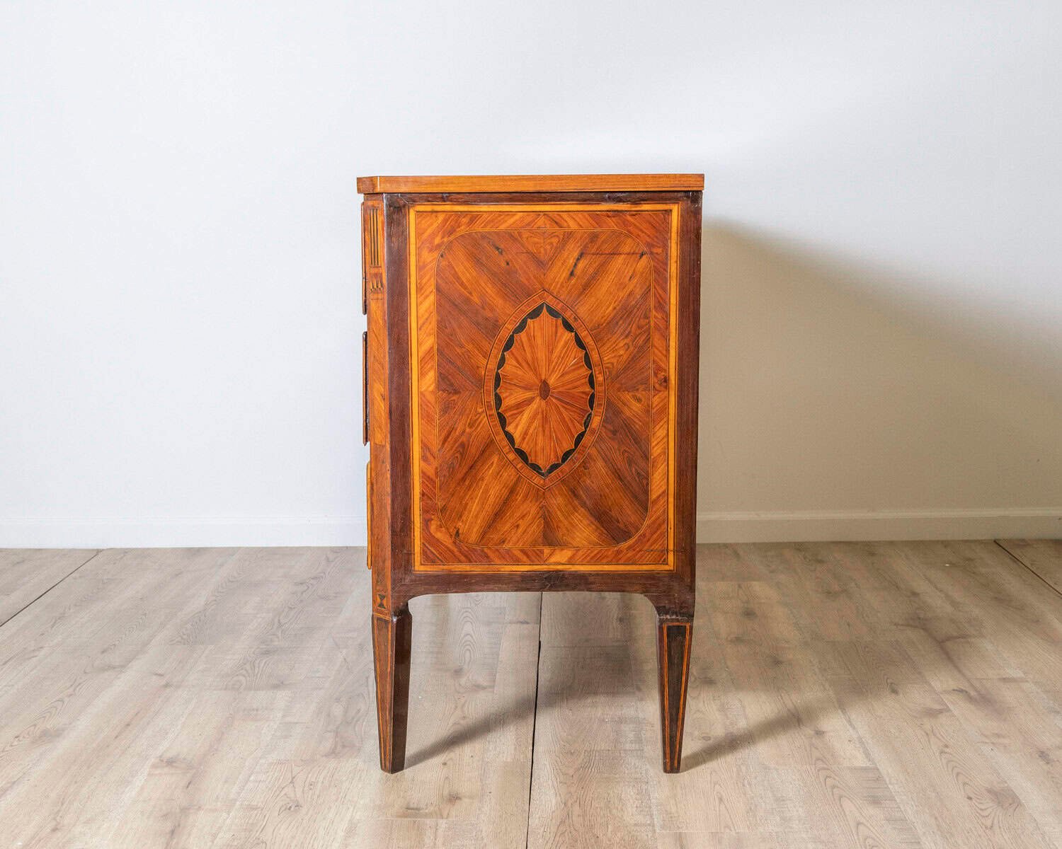 18th Century Italian Inlaid Walnut Commode with Geometric Marquetry - JAA