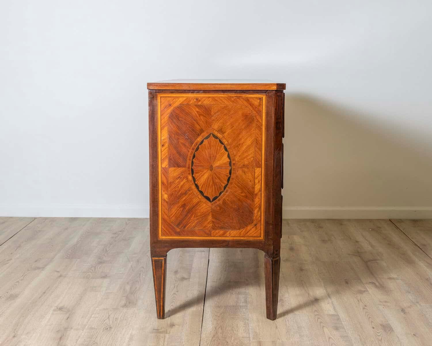 18th Century Italian Inlaid Walnut Commode with Geometric Marquetry - JAA
