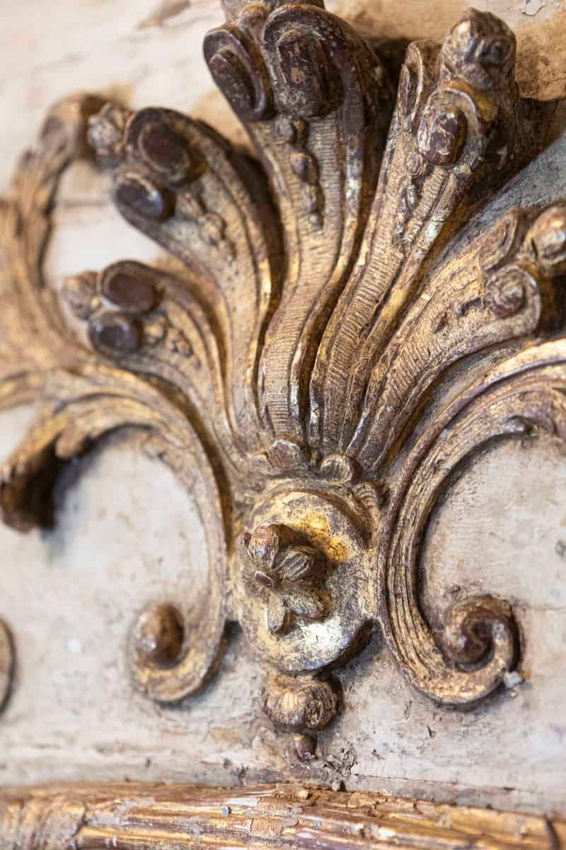 French Louis XV Trumeau Mirror with Original Oil Painting and Carved Gilt Motifs - JAA