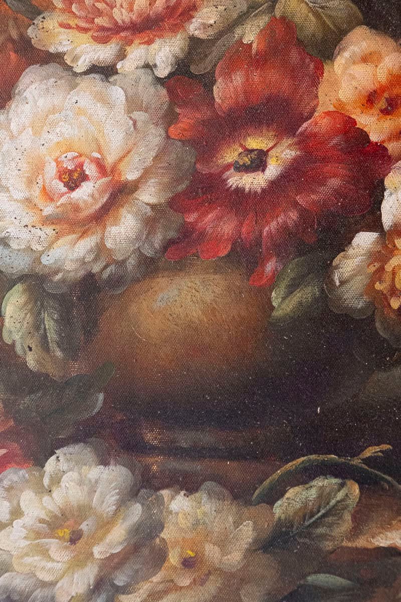 French Louis XV Trumeau Mirror with Original Oil Painting and Carved Gilt Motifs - JAA