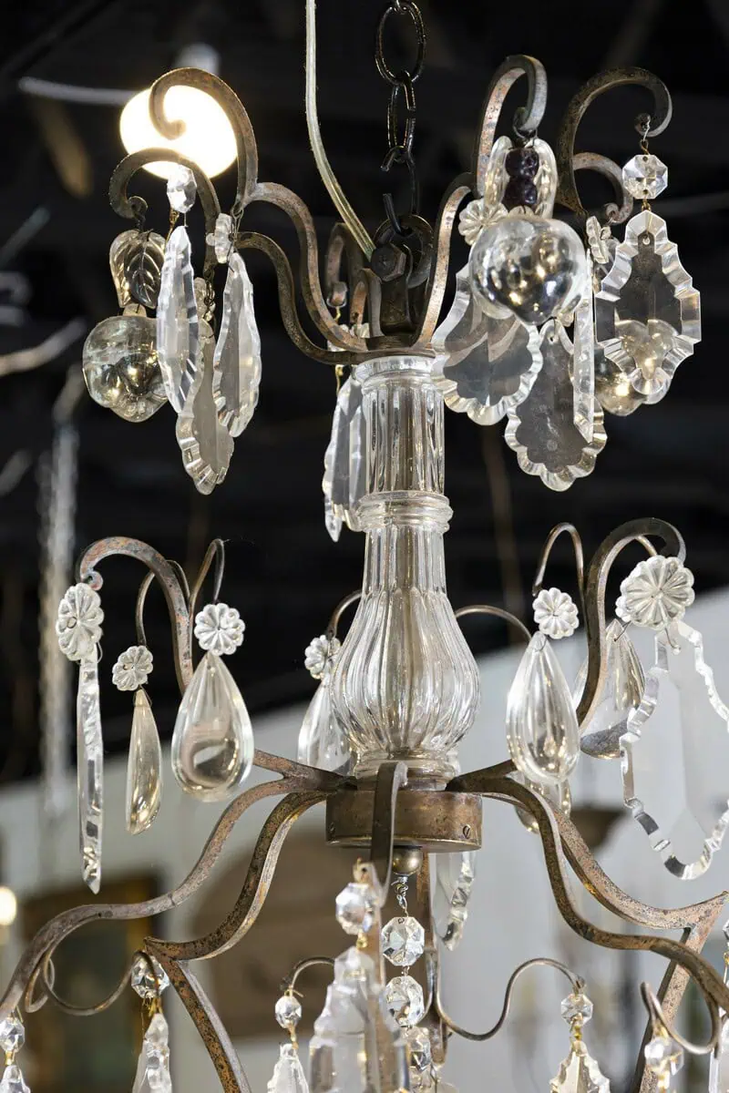 French Six-Light Crystal and Iron Chandelier with Obelisks, Late 19th Century - JAA
