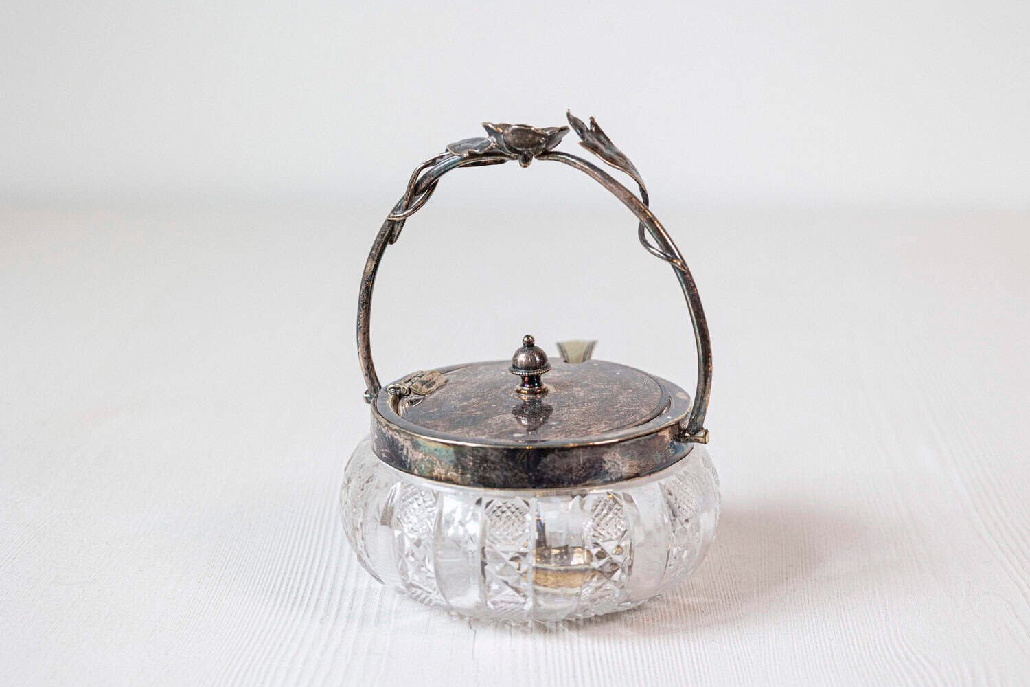 Early 20th Century English Cut Glass and Silver Plate Sugar Bowl - JAA