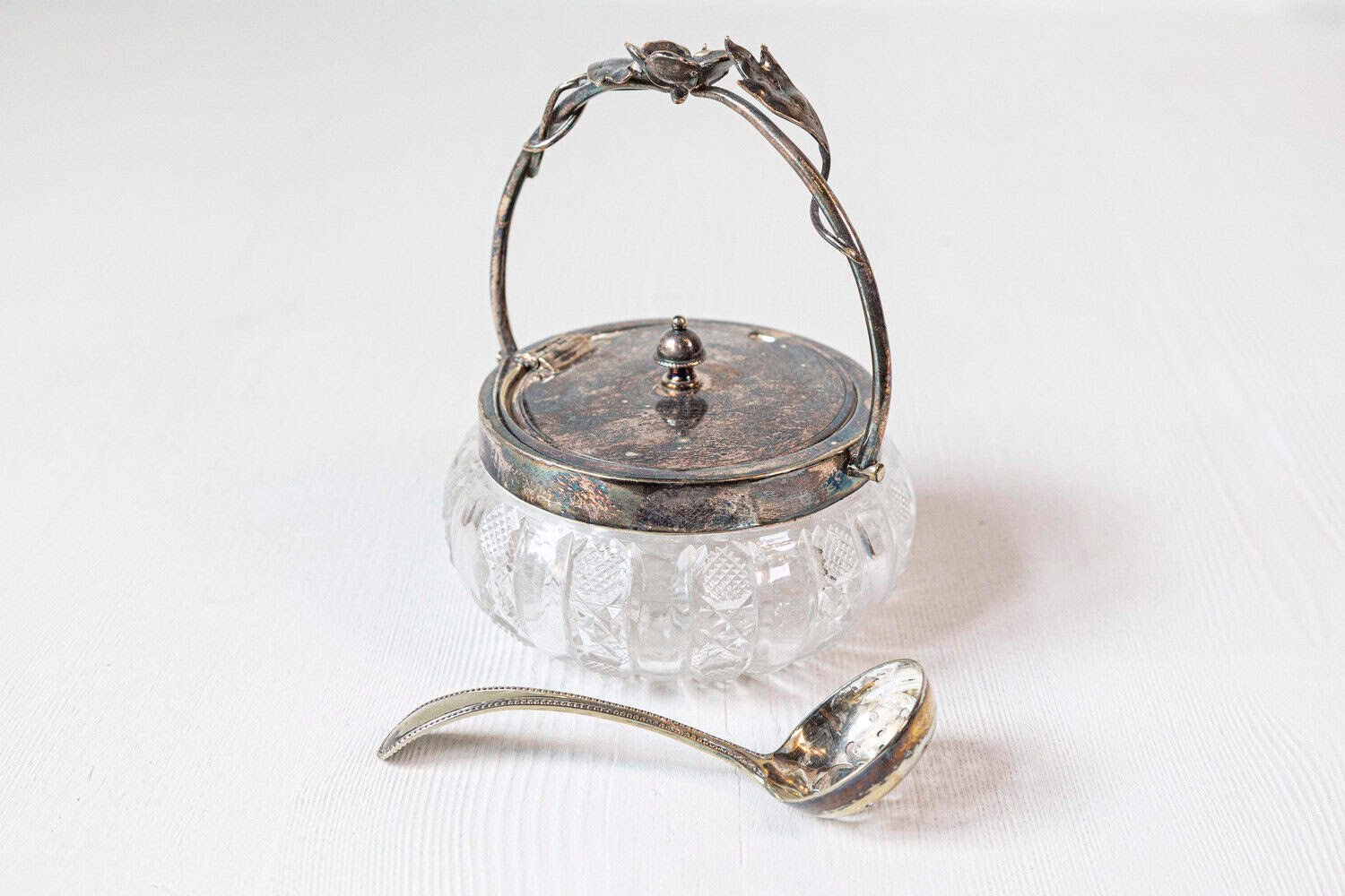 Early 20th Century English Cut Glass and Silver Plate Sugar Bowl - JAA