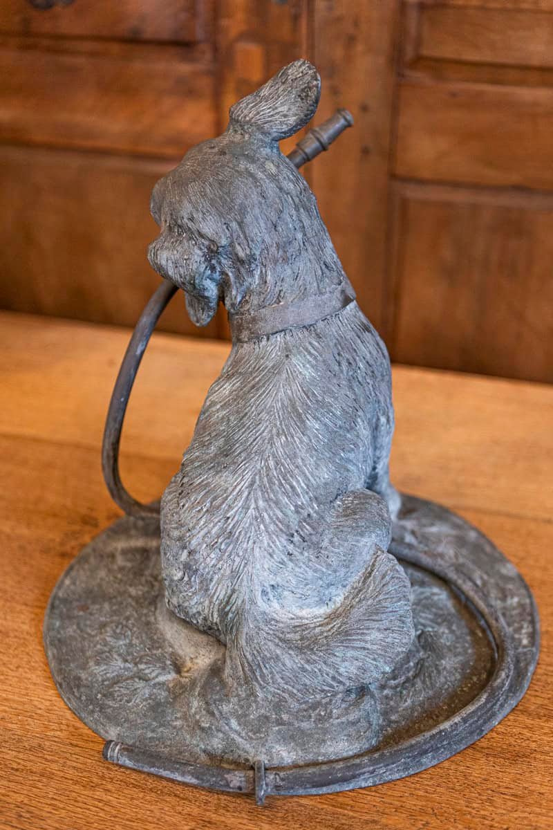 French 1900s Bronze Fountain Depicting a Playful Dog Holding a Hose in His Mouth - JAA