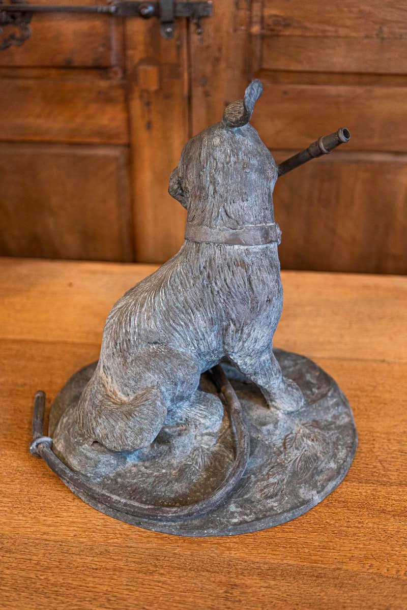 French 1900s Bronze Fountain Depicting a Playful Dog Holding a Hose in His Mouth - JAA