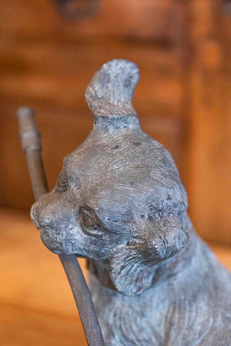 French 1900s Bronze Fountain Depicting a Playful Dog Holding a Hose in His Mouth - JAA