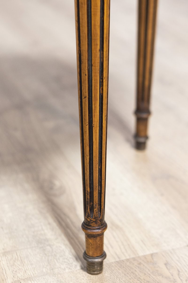 French Louis XVI Style Walnut Bouillotte Table with Marble Top and Brass Gallery - JAA