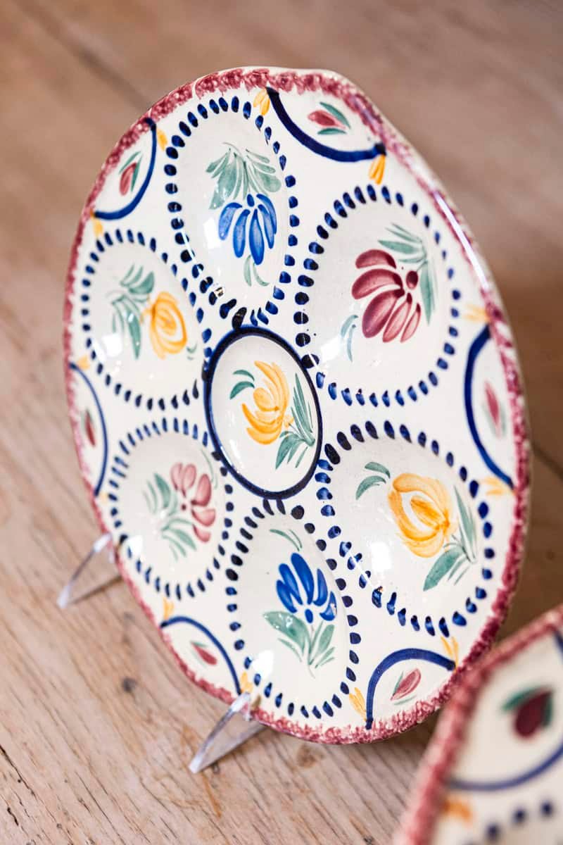 Eight French Quimper 19th Century HB Manufacture Oyster Plates with Floral Motifs - JAA