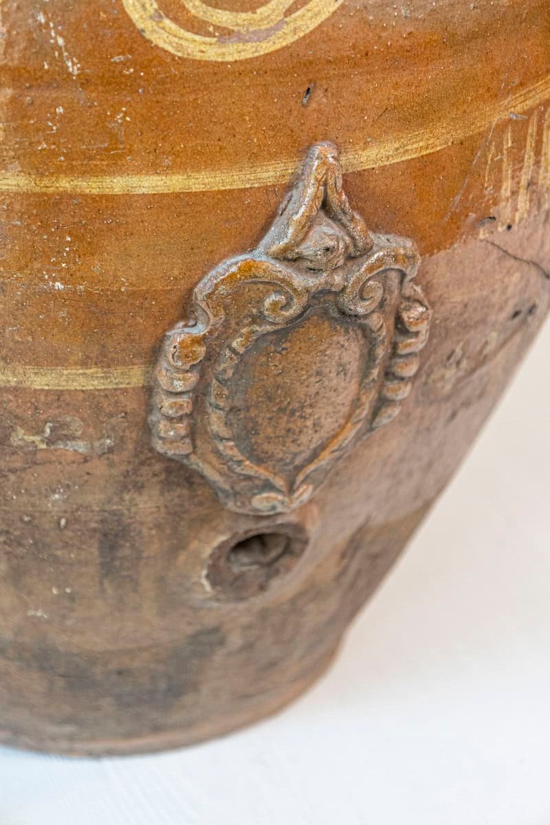 Italian 17th Century Terracotta Olive Oil Jar with Yellow Glazed Spiraling Décor - JAA