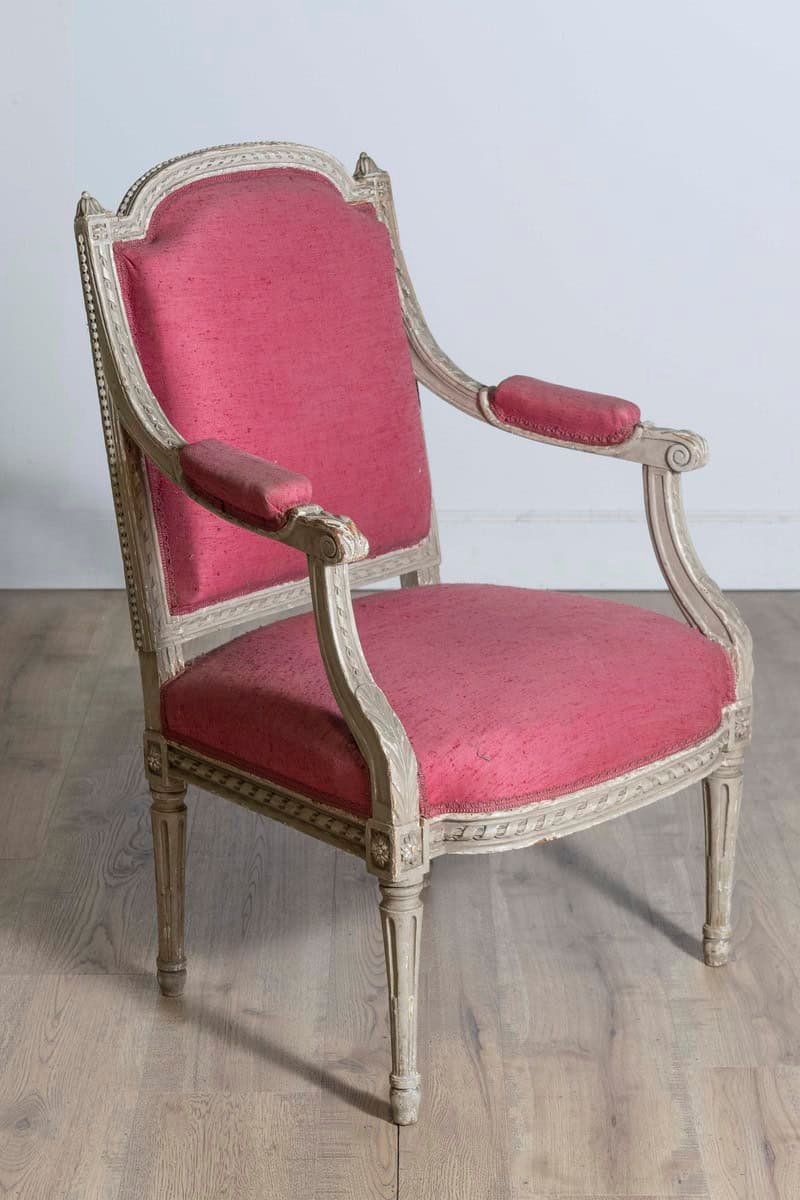 French Louis XVI Style 19th Century Painted Fauteuil with Abundant Carved Décor - JAA