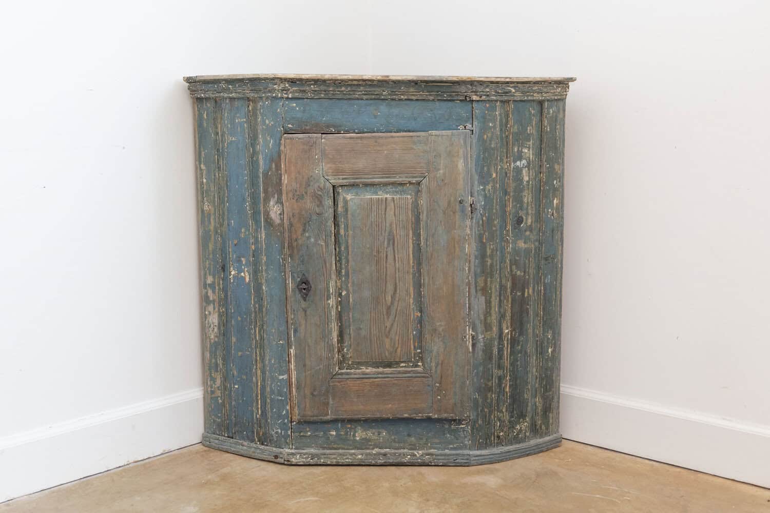 Swedish Gustavian Period 1790s Blue Painted Wall Hanging Corner Cabinet - JAA