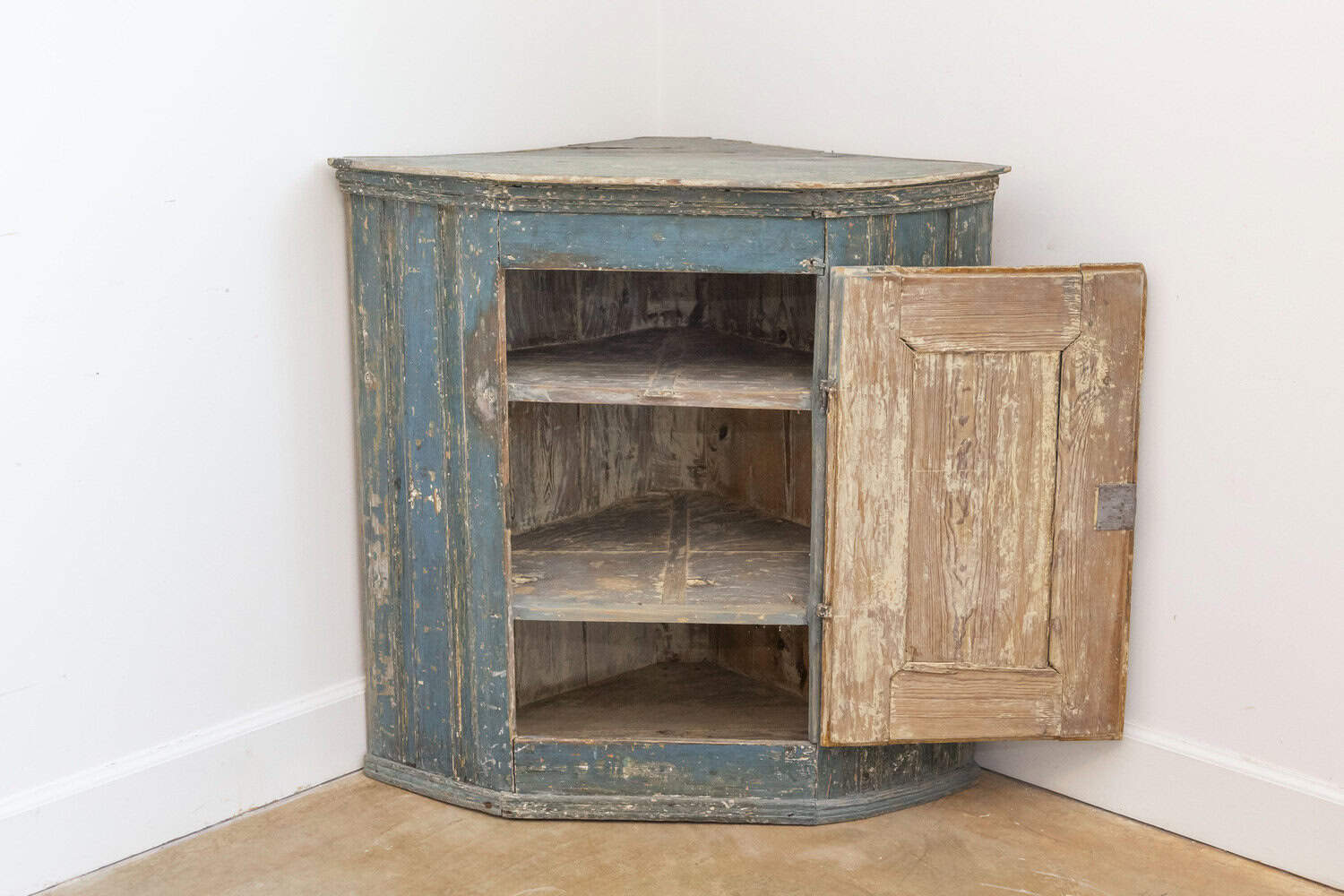 Swedish Gustavian Period 1790s Blue Painted Wall Hanging Corner Cabinet - JAA
