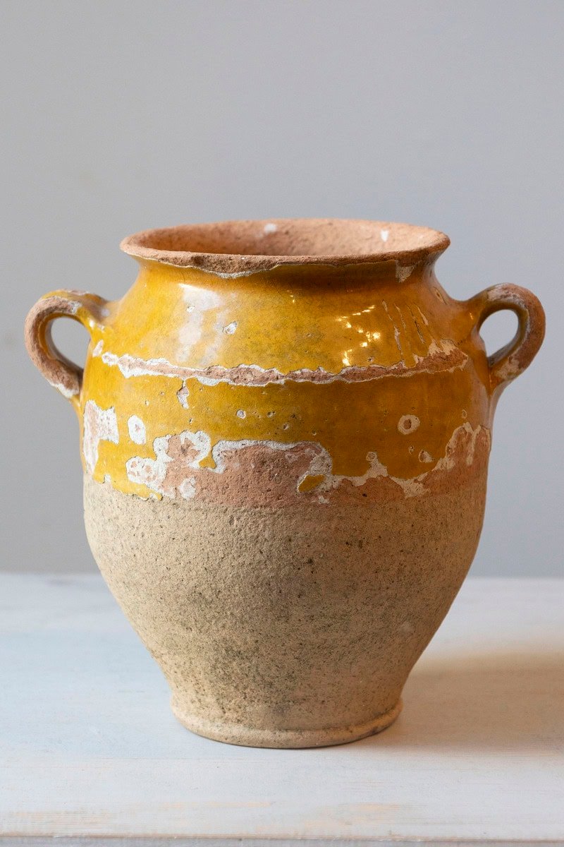French 19th-Century Terracotta Confit Pot with Mustard Glaze - JAA