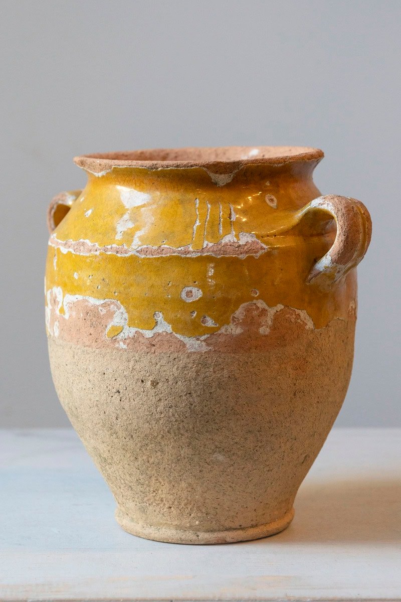 French 19th-Century Terracotta Confit Pot with Mustard Glaze - JAA