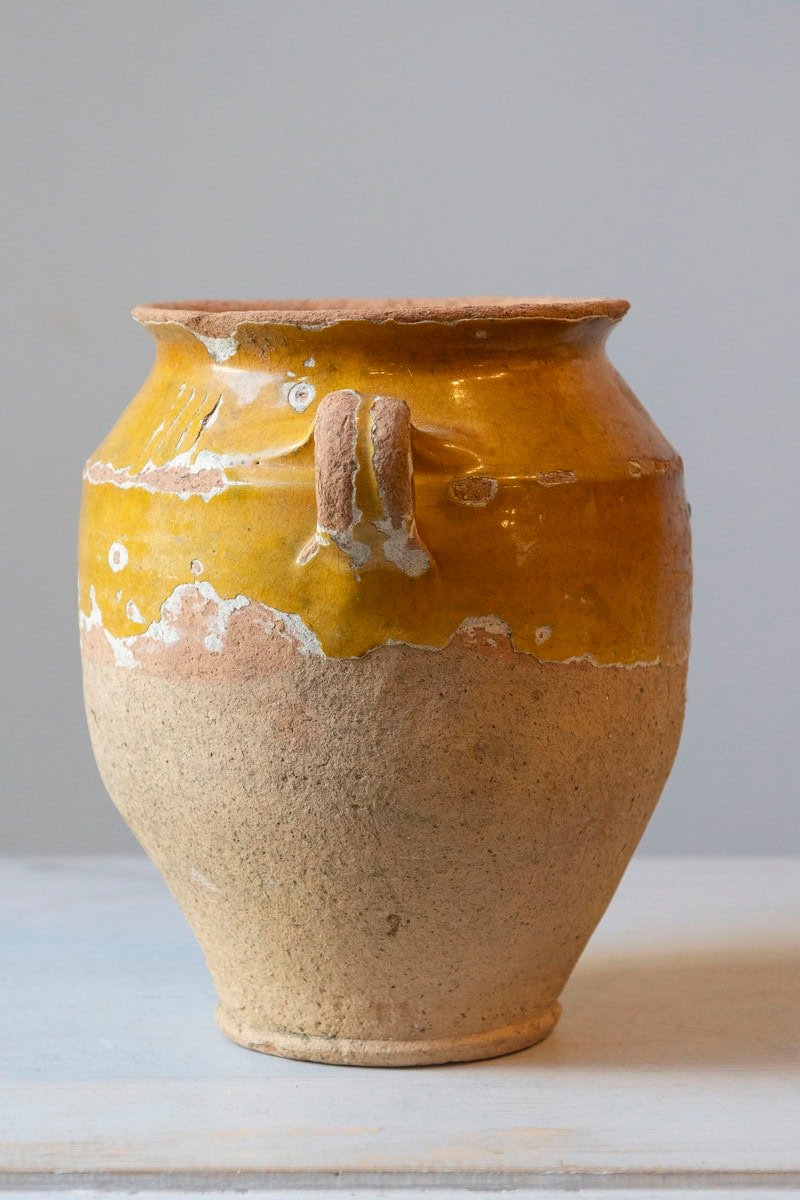 French 19th-Century Terracotta Confit Pot with Mustard Glaze - JAA
