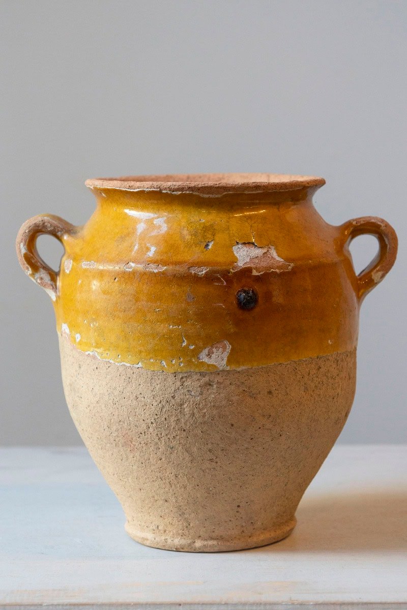 French 19th-Century Terracotta Confit Pot with Mustard Glaze - JAA