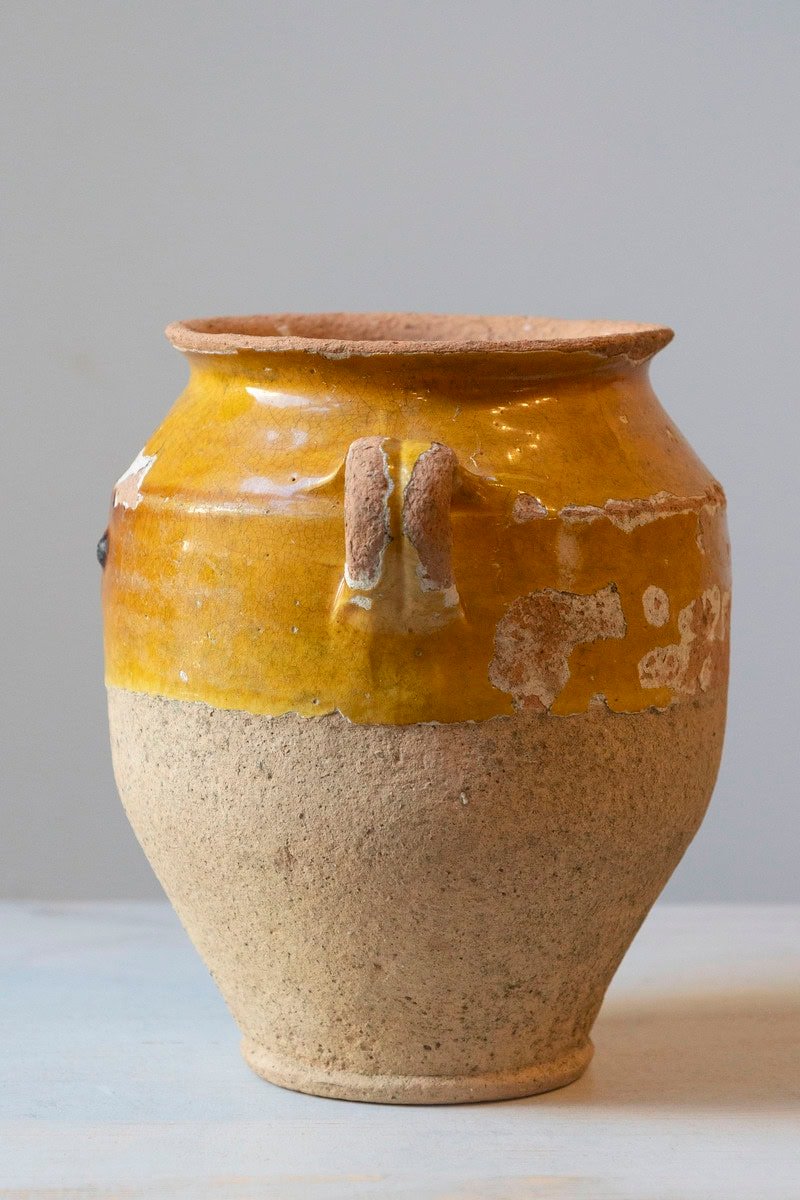 French 19th-Century Terracotta Confit Pot with Mustard Glaze - JAA