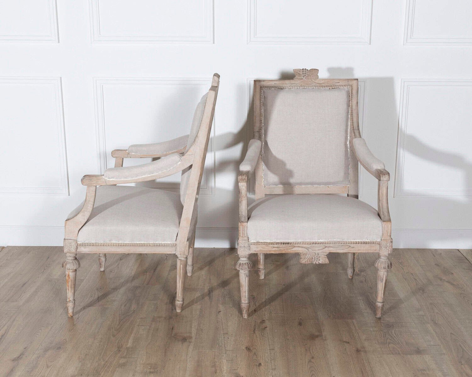 Pair of Early 20th Century Swedish Gustavian Style Carved Armchairs - JAA