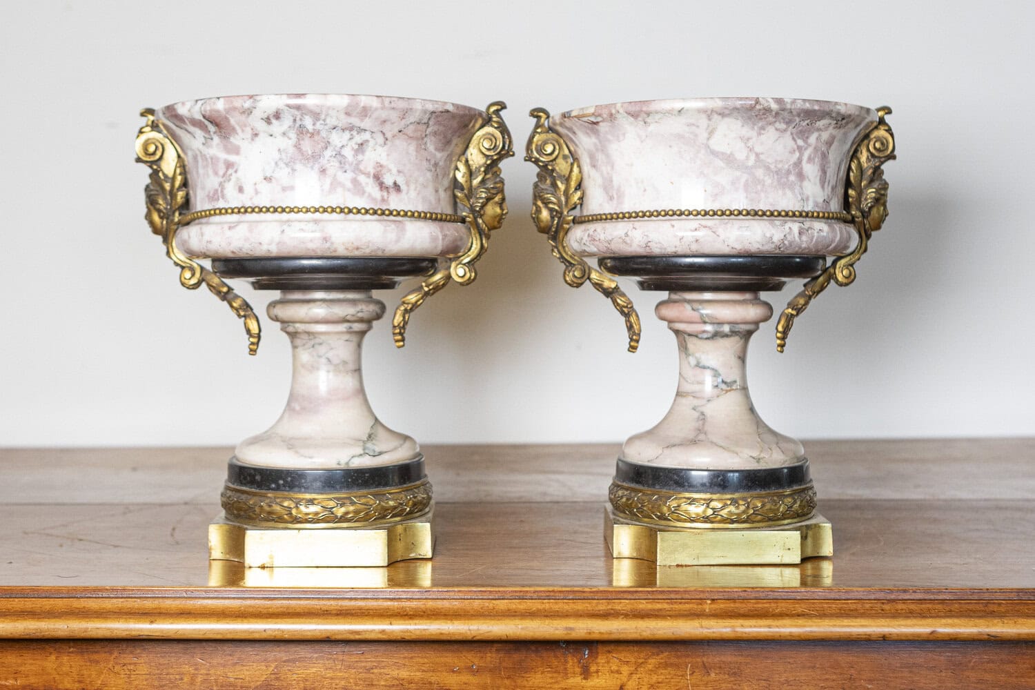Pair of 19th-Century French Neoclassical Marble and Gilt Bronze Urns - JAA