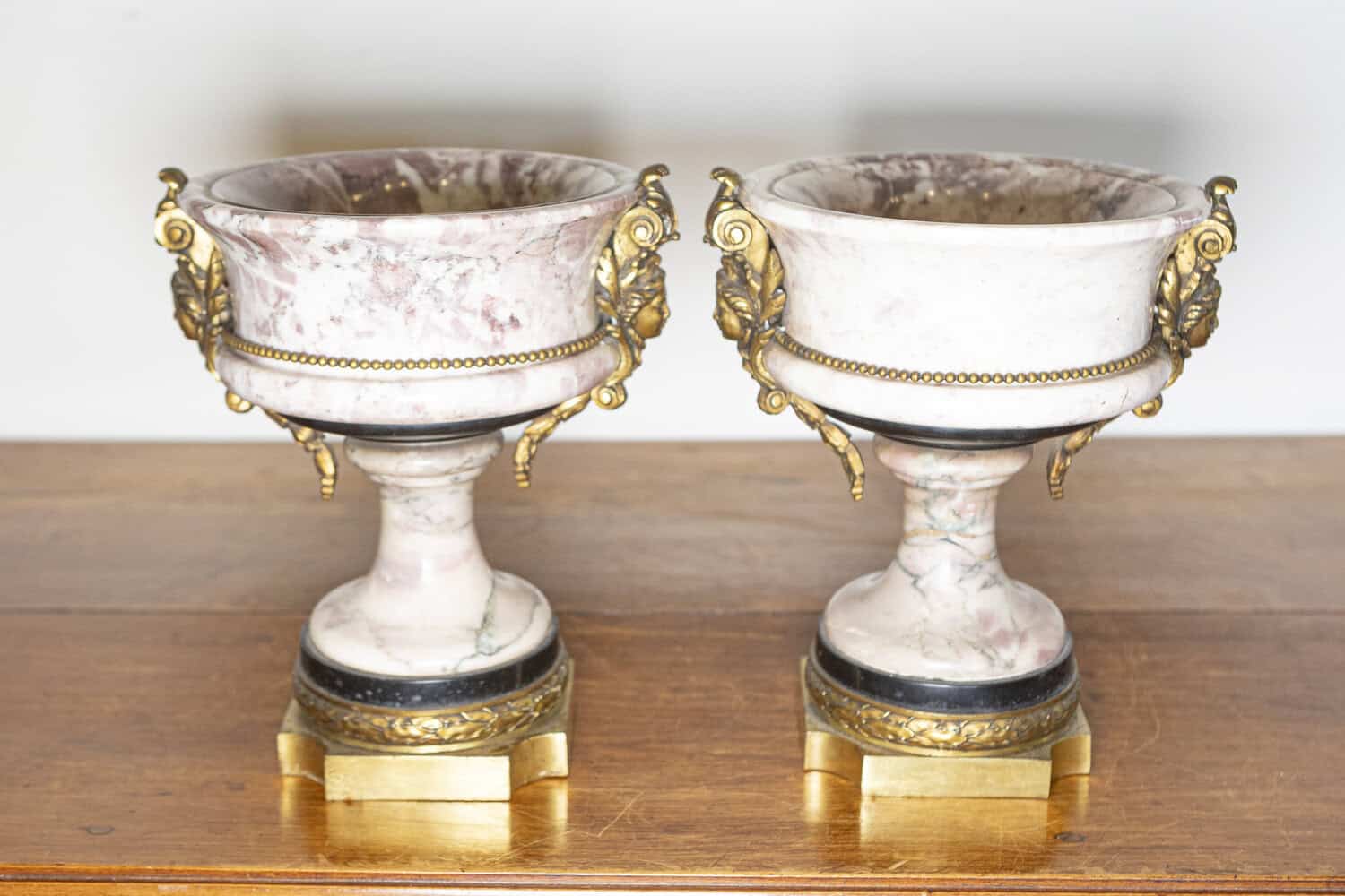 Pair of 19th-Century French Neoclassical Marble and Gilt Bronze Urns - JAA
