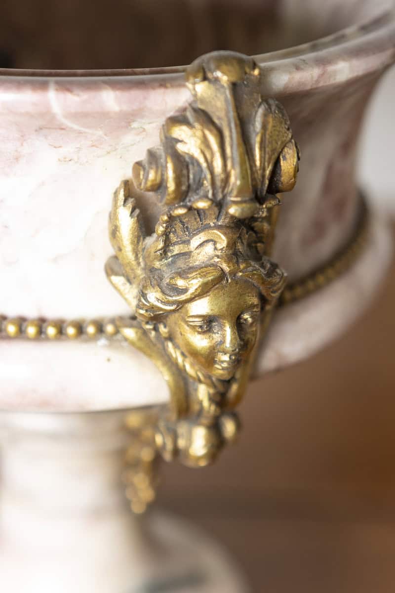 Pair of 19th-Century French Neoclassical Marble and Gilt Bronze Urns - JAA