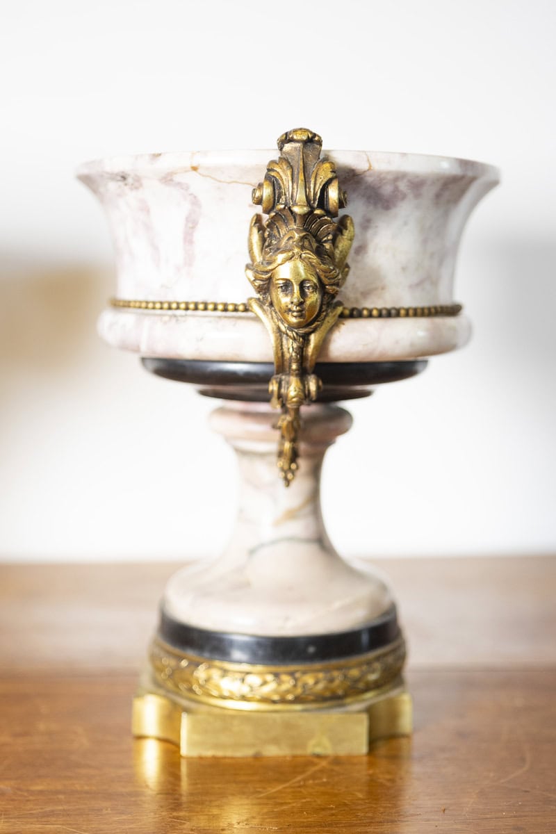 Pair of 19th-Century French Neoclassical Marble and Gilt Bronze Urns - JAA