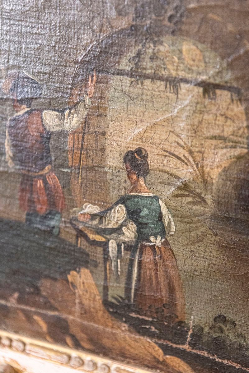 French Louis XVI 1790s Trumeau Mirror with Original Painting and Gilt Details - JAA