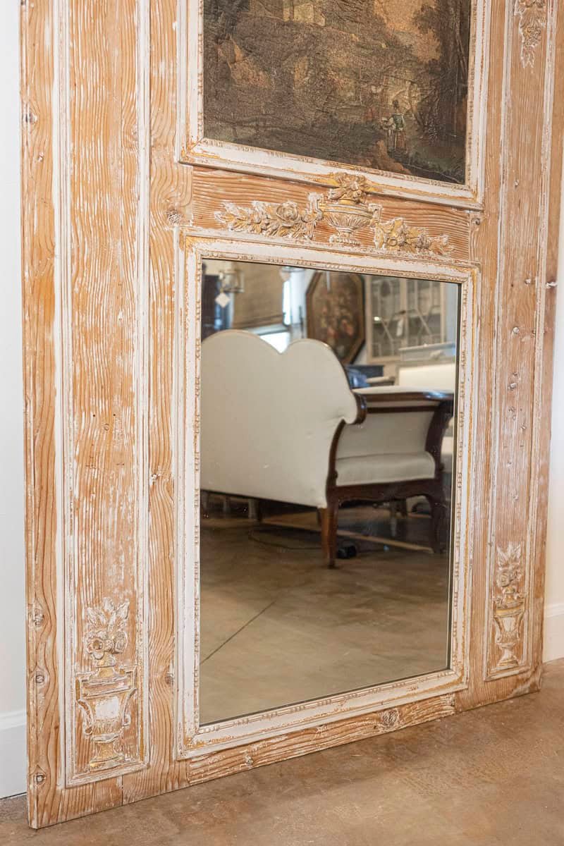 French Louis XVI 1790s Trumeau Mirror with Original Painting and Gilt Details - JAA