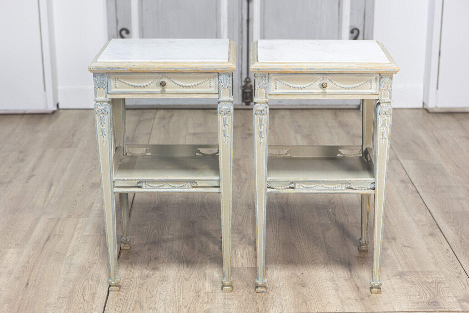Pair of 19th Century French Marble Top Nightstands - JAA