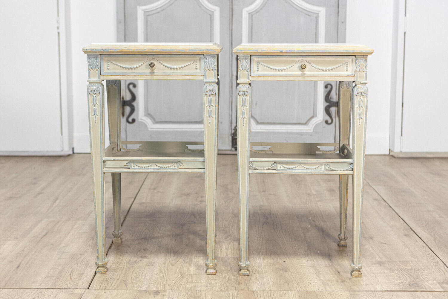 Pair of 19th Century French Marble Top Nightstands - JAA