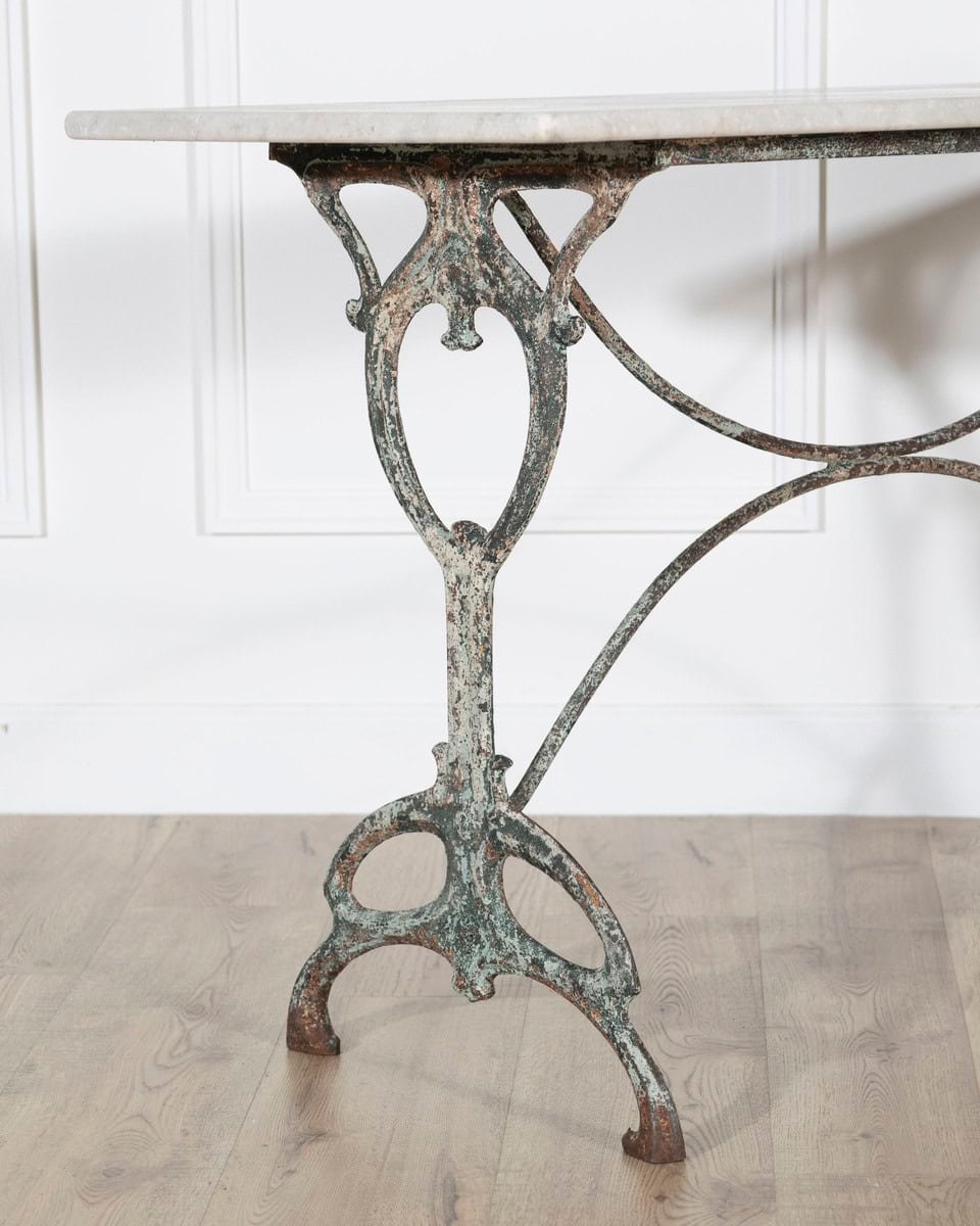 Art Nouveau Cast-Iron Bistro Table with Carrara Marble Top, circa 1900 - JAA