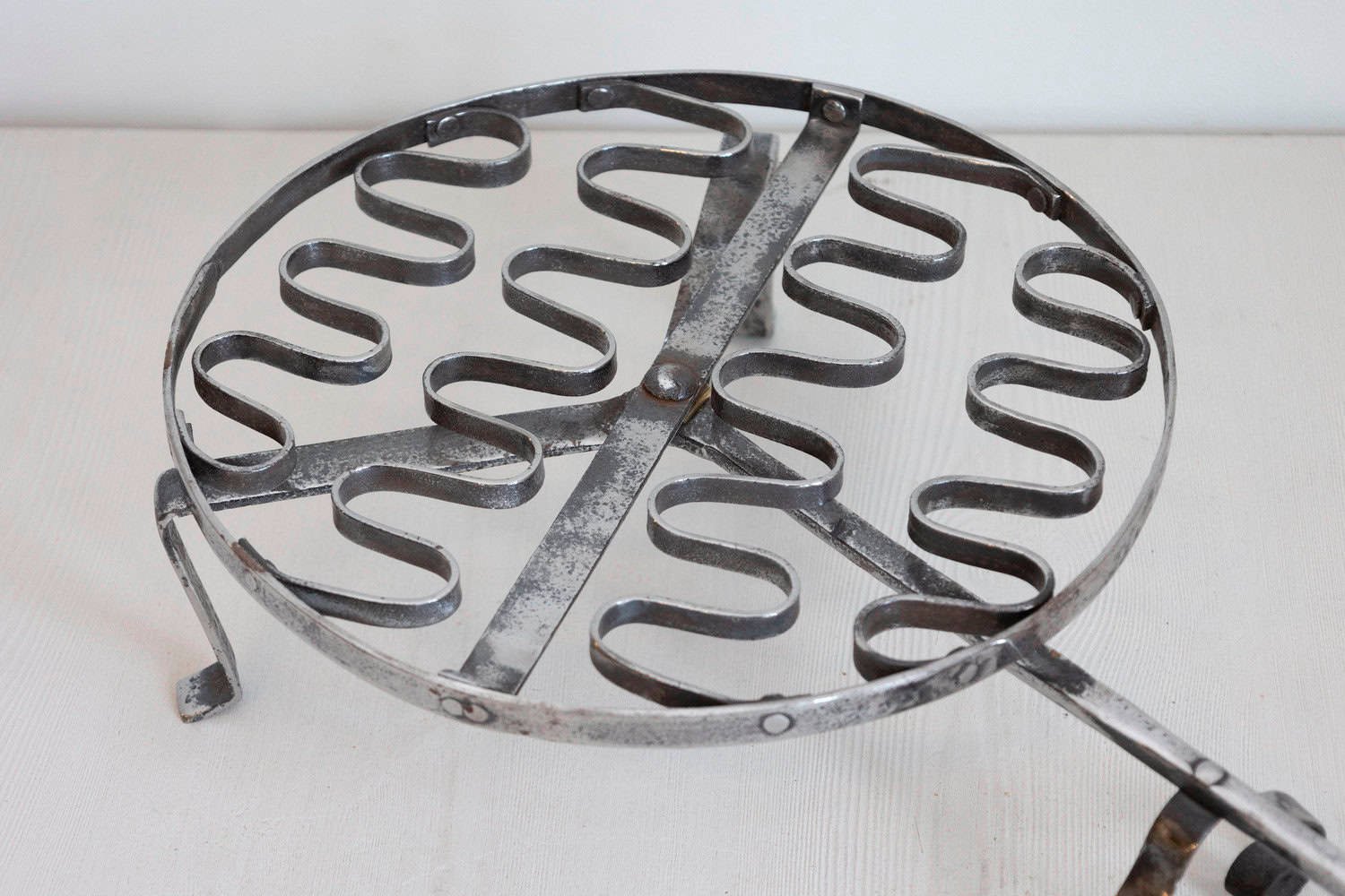 French 19th Century Iron Fireplace Grill with Petite Feet and Long Handle - JAA