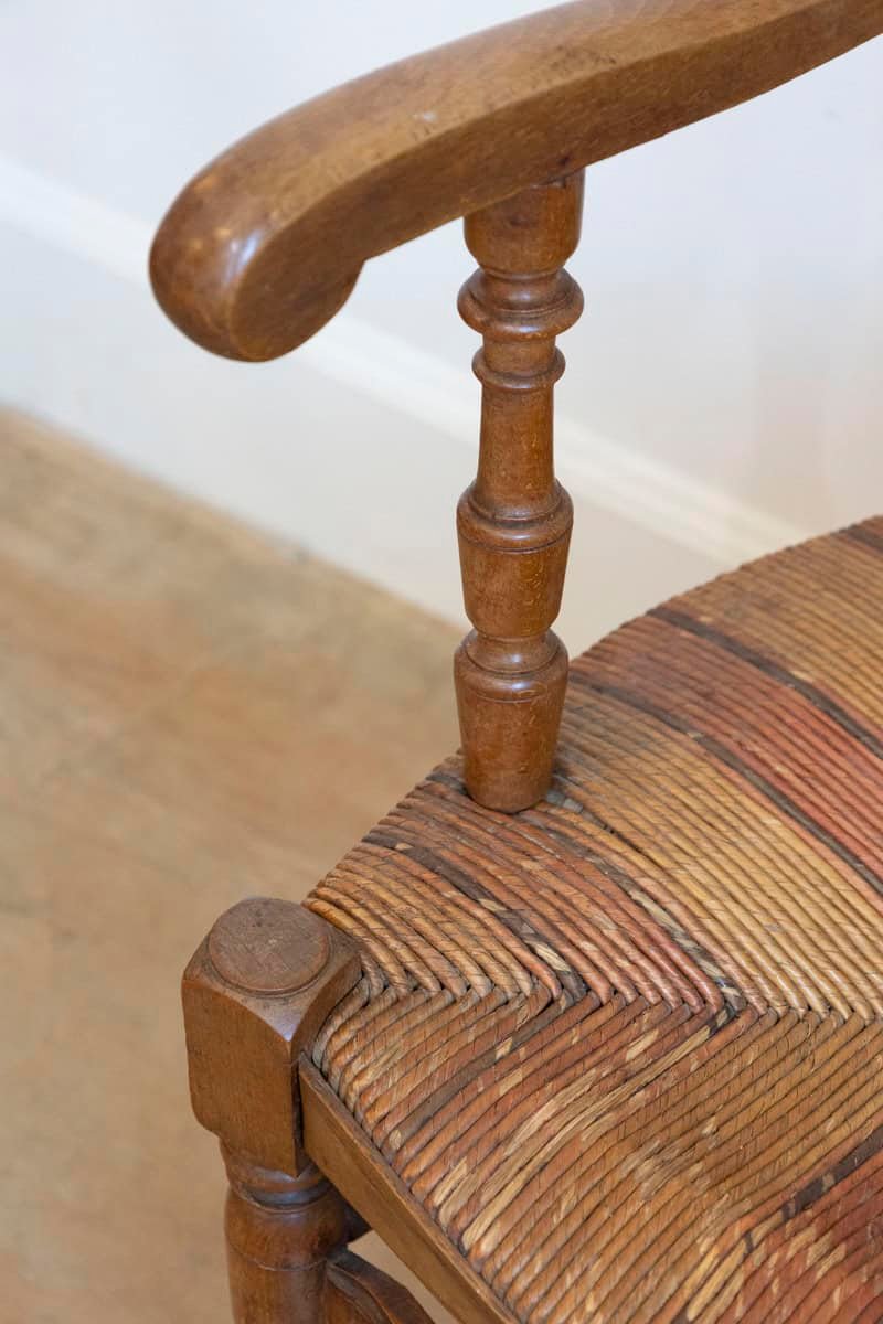 French 1890s Fruitwood Ladder Back Chairs with Straw Seats and Turned Legs - JAA