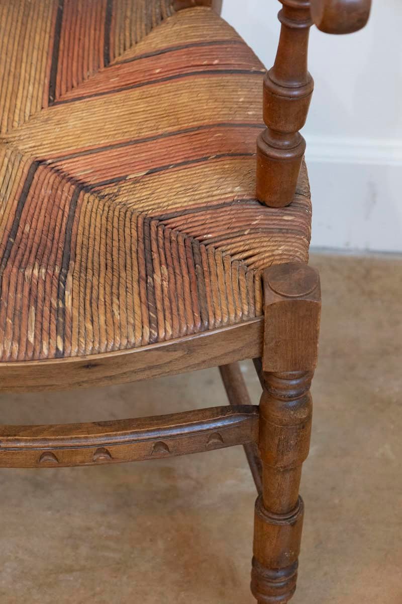 French 1890s Fruitwood Ladder Back Chairs with Straw Seats and Turned Legs - JAA