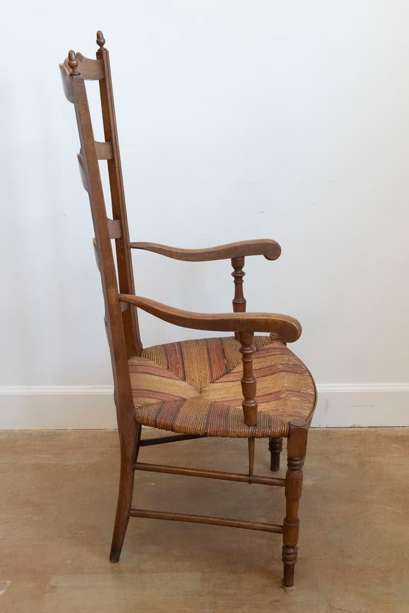 French 1890s Fruitwood Ladder Back Chairs with Straw Seats and Turned Legs - JAA