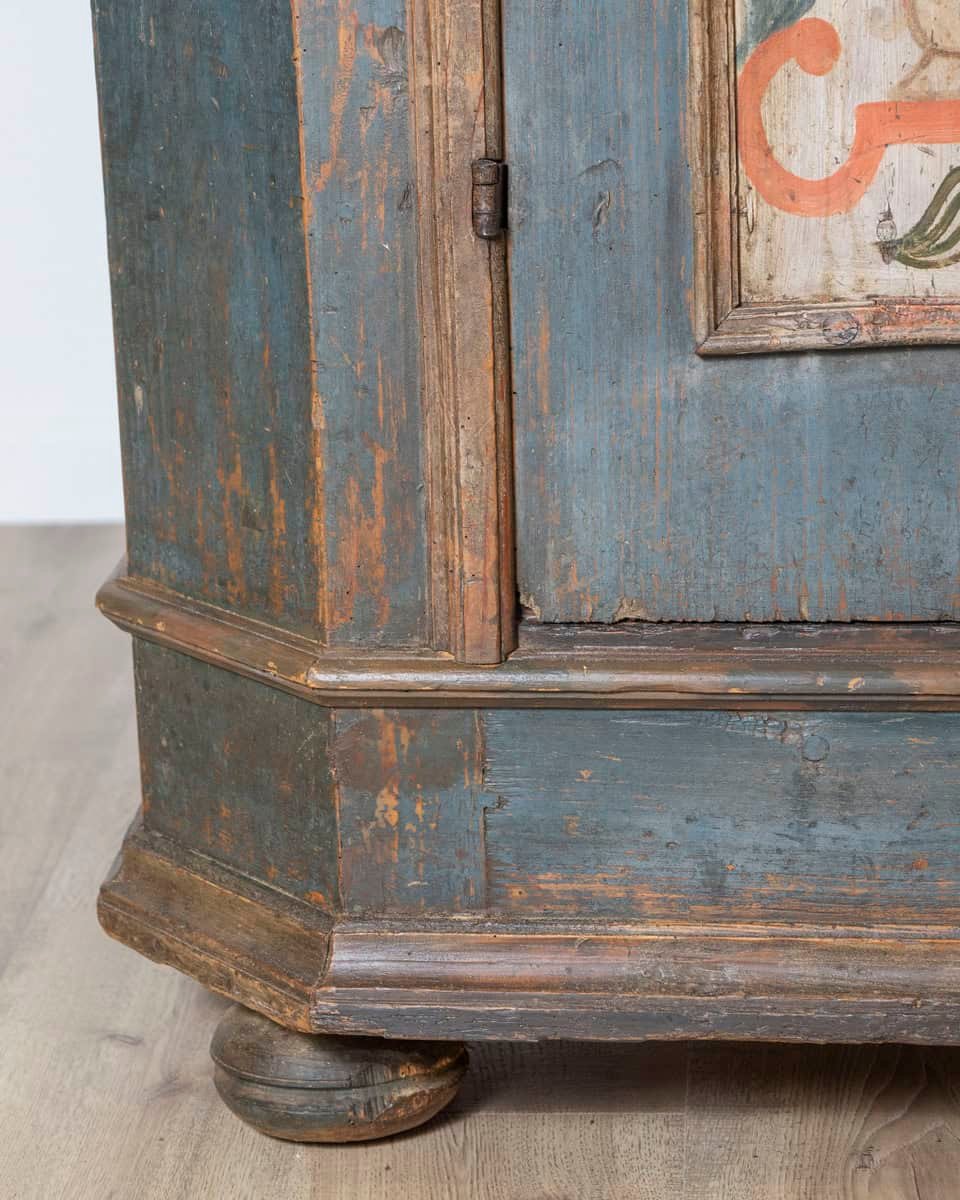 Alpine Blue Painted Wardrobe with Floral Panels, 19th Century - JAA