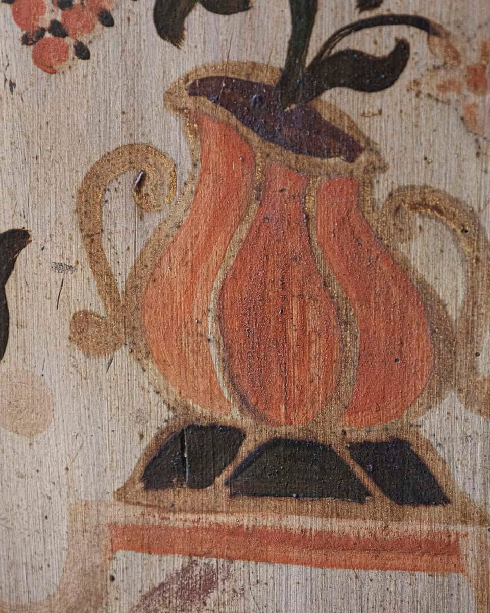 Alpine Blue Painted Wardrobe with Floral Panels, 19th Century - JAA