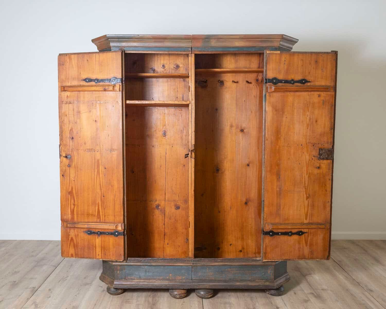Alpine Blue Painted Wardrobe with Floral Panels, 19th Century - JAA