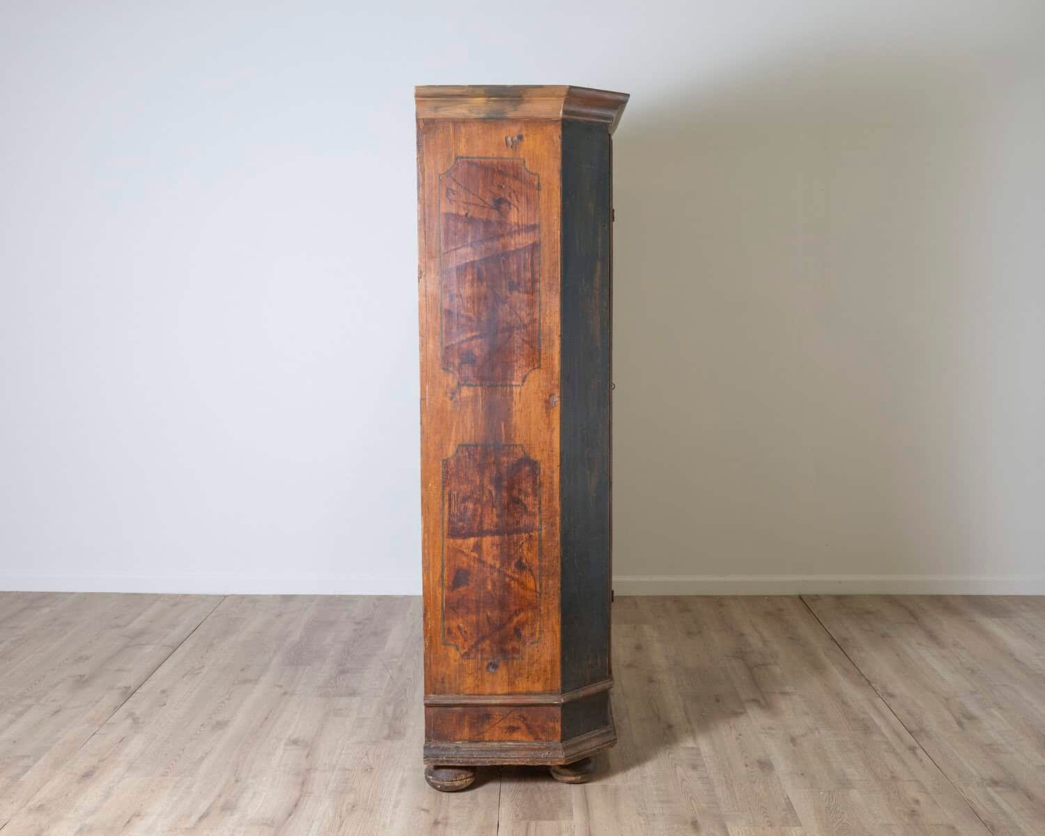 Alpine Blue Painted Wardrobe with Floral Panels, 19th Century - JAA