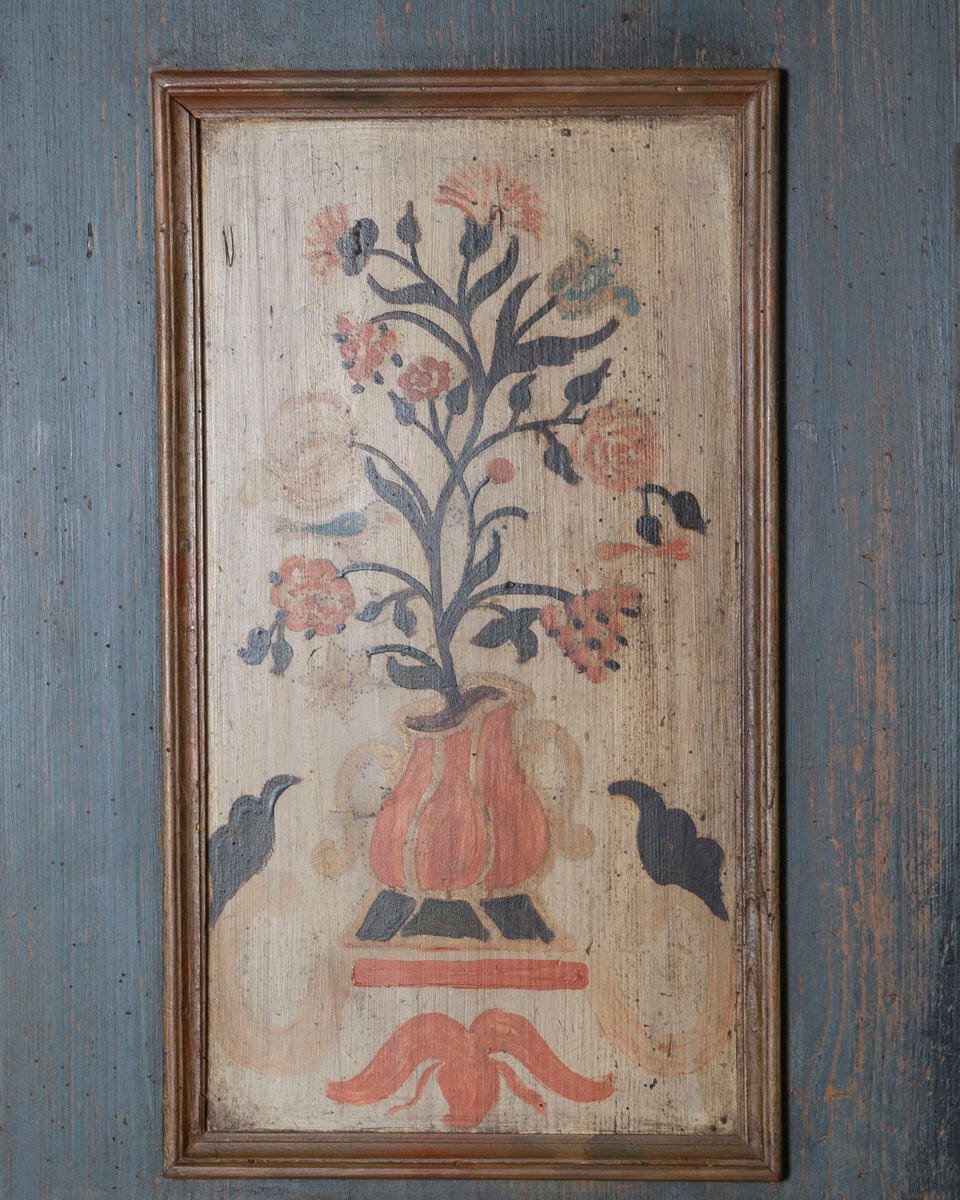 Alpine Blue Painted Wardrobe with Floral Panels, 19th Century - JAA