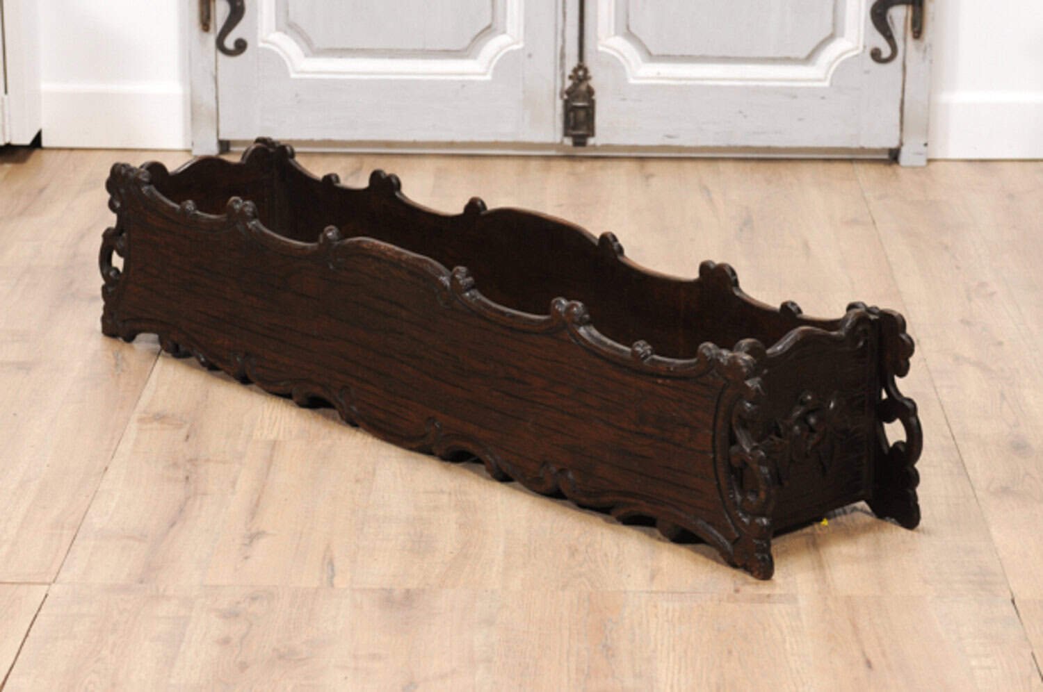 1890s French Oak Planter with Carved Gardening Themed Frieze - JAA