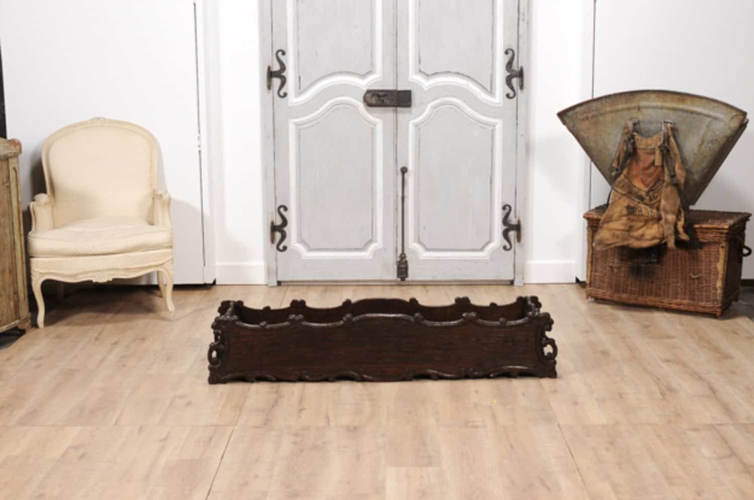 1890s French Oak Planter with Carved Gardening Themed Frieze - JAA