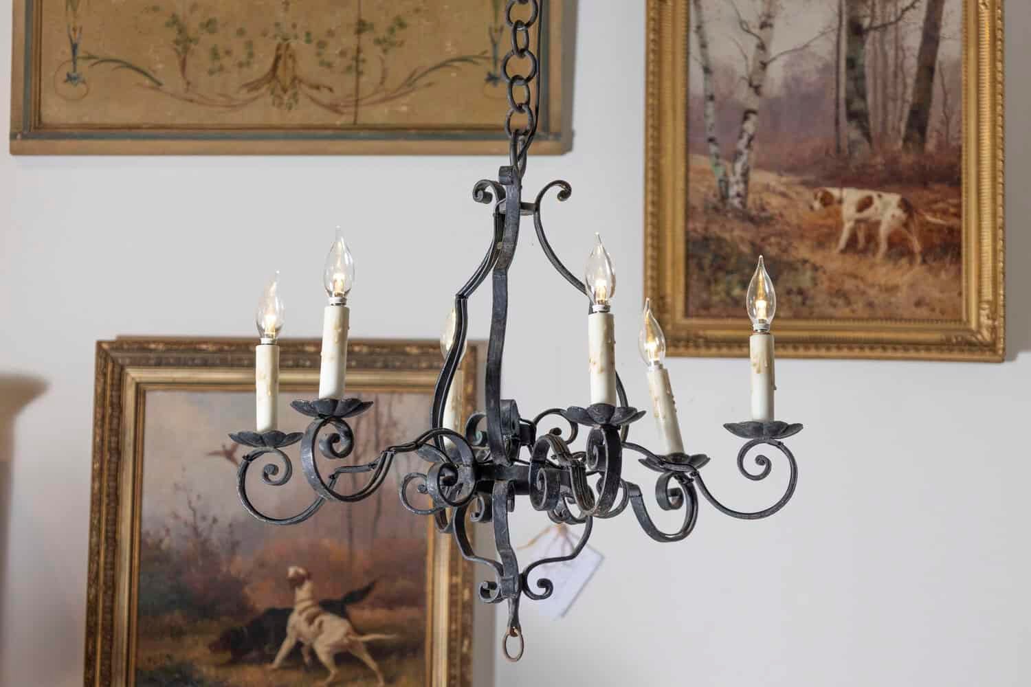 Pair of 20th Century French Wrought Iron Chandeliers - JAA