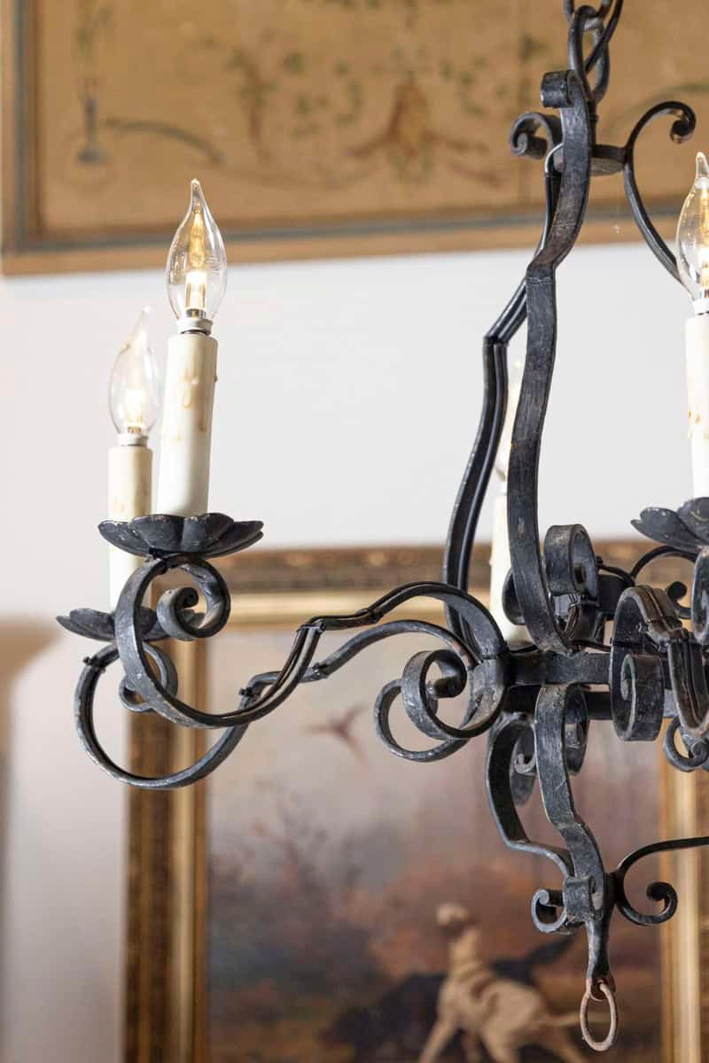 Pair of 20th Century French Wrought Iron Chandeliers - JAA