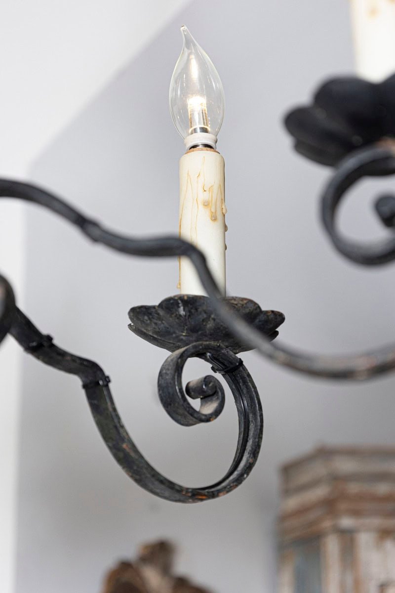 Pair of 20th Century French Wrought Iron Chandeliers - JAA