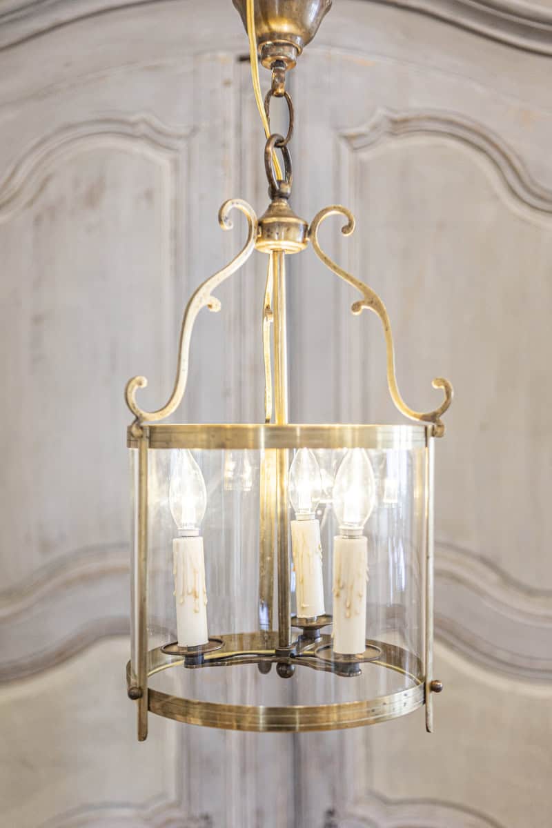 Graceful 20th Century French Brass Lantern with Curved Detailing - JAA
