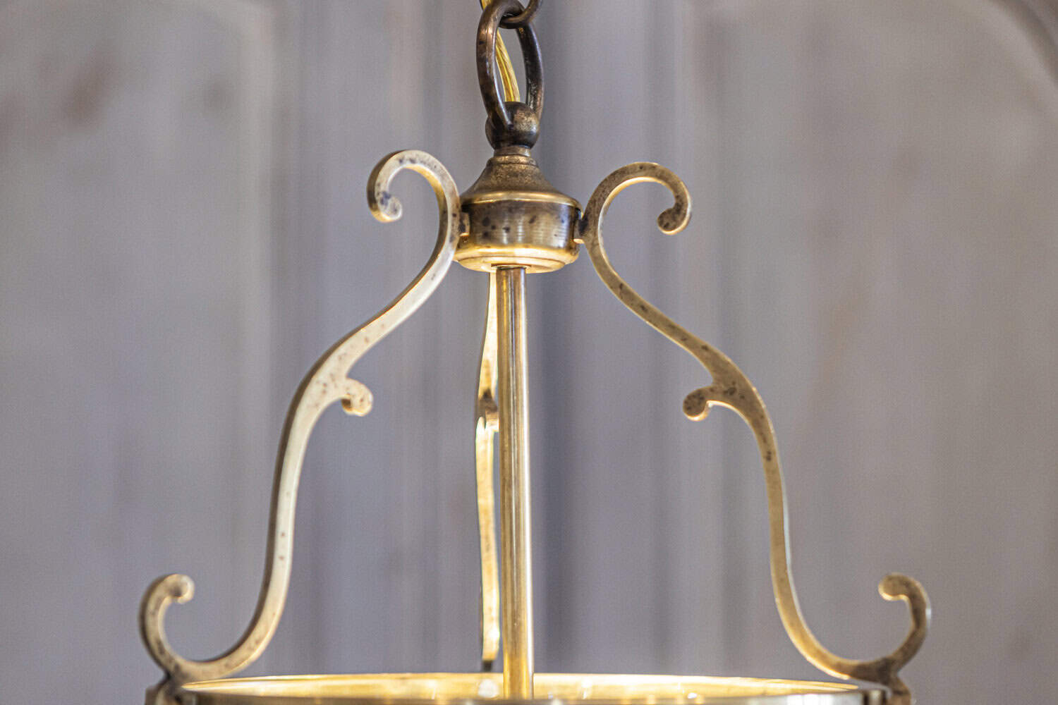 Graceful 20th Century French Brass Lantern with Curved Detailing - JAA