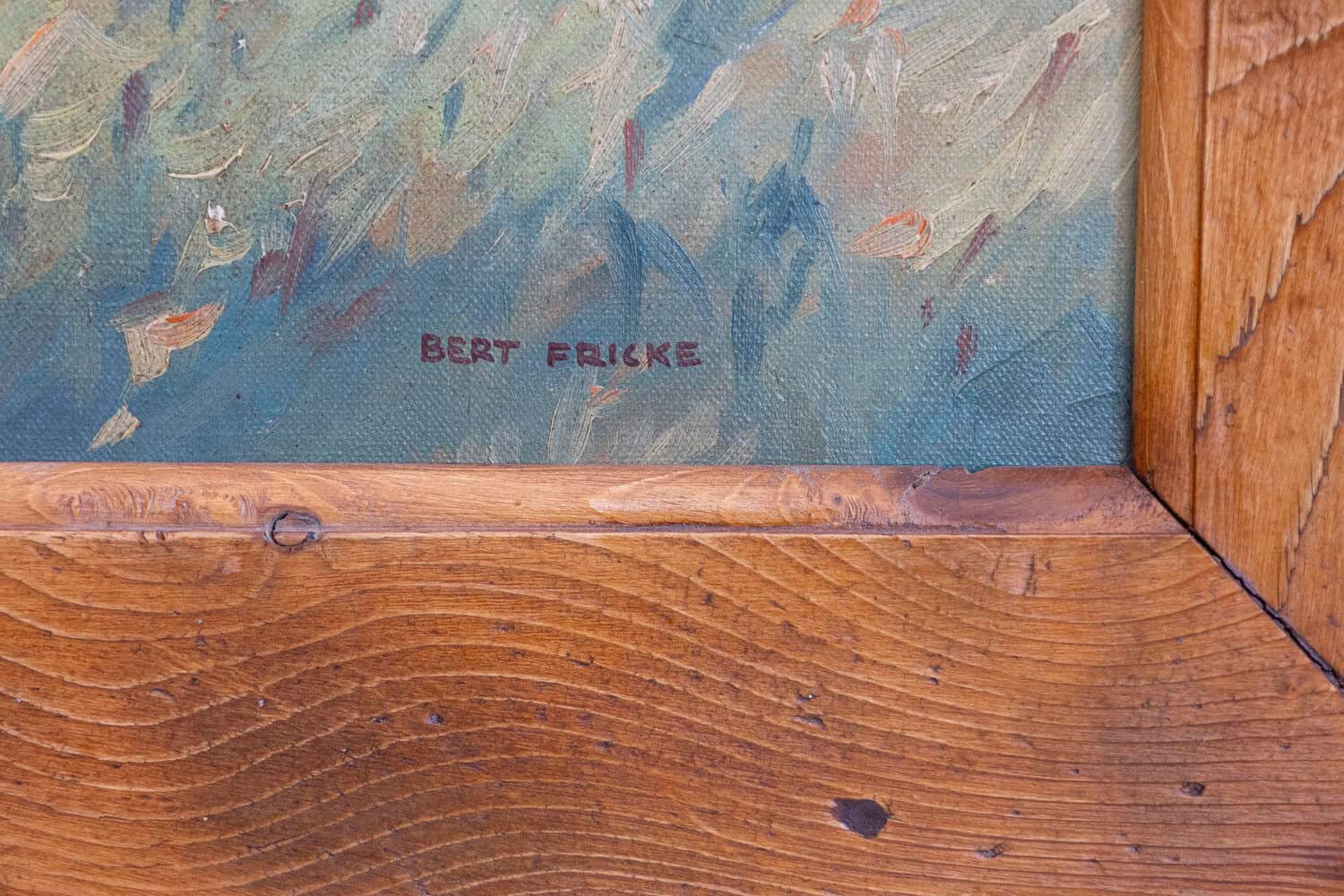 Deer in the Woods, Bert Fricke Wolfenbuttel Oil on Panel Painting circa 1920 - JAA