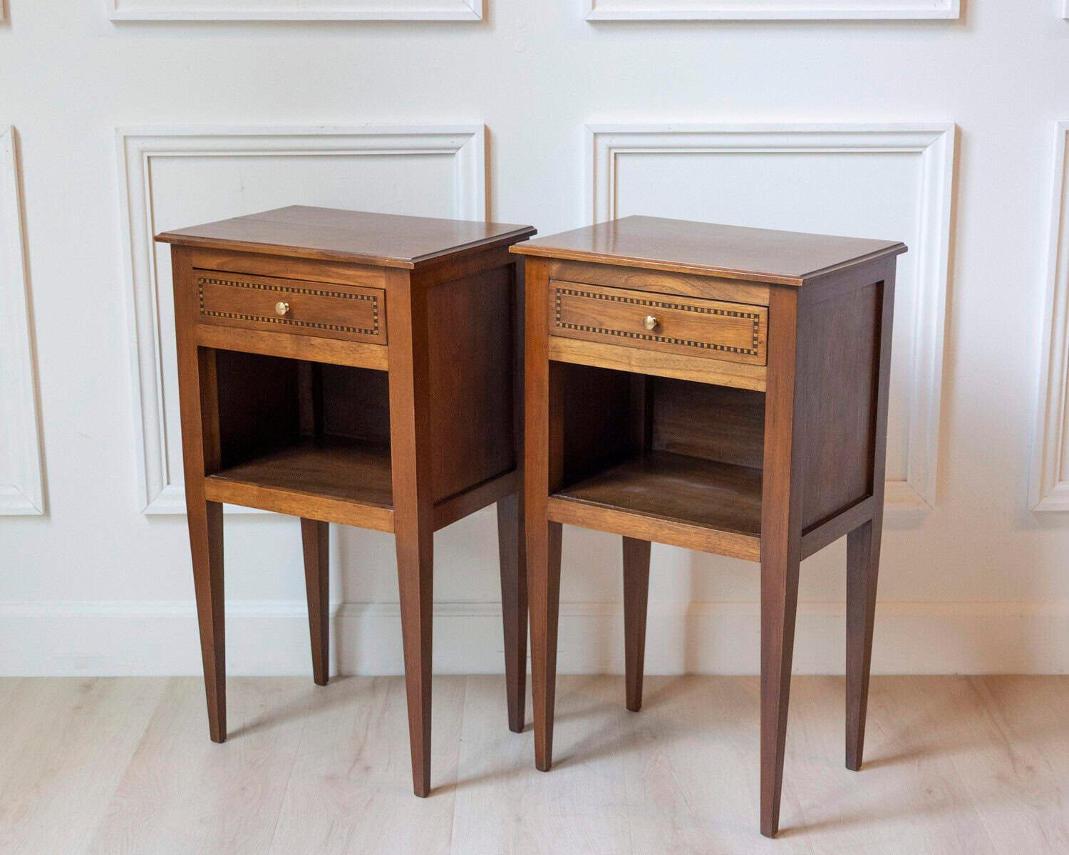 Pair Of Louis XVI Style Bedside Tables In Walnut - JAA